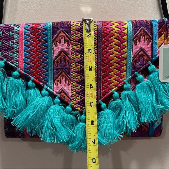 Ethnic Boho Large Clutch Suede Wristlet Bag Handmade Embroidery Tassels Indi NEW - Picture 11 of 16